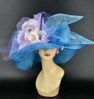 M23157  Blue purple  kentucky Derby Church Wedding Wide Brim Sinamay Dress Hat