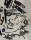 Vintage Junk Drawer Lot Fountain Pens Jewelry Knives Charm Bracelets Watch