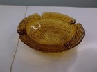 Vintage Gold Amber Mcm Style Heavy Round Textured Glass Ashtray W  4 Slot 1970 s