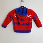 Vintage Just Friends Elephant Cloud Knit Hooded Sweater Red Blue Zip Up Size 3