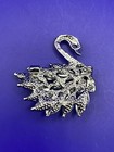 Silver Tone Blue Crystal Swan Rhinestone Brooch Pin  