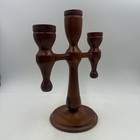 Wooden Hand Turned 3 Arm Candelabra 11 75  Mcm Vintage Candle Holder  Rustic