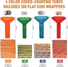 Coin Counting Tubes Set Of 4  Color-coded Tubes  Includes 100 Assorted Flat Coin
