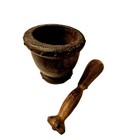 Antique Wooden Mortar   Pestle     Hand Turned W  Iron Stud   Rustic Apothecary 