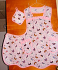 Handmade Bib Apron - Plus Sz - Butterflies  Blossoms   Ruffles - Vintage - Retro