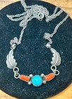 Vintage Navajo Sterling Silver Turquoise   Coral Necklace