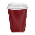 12 Oz Disposable Hot Paper Coffee Cups With Double Wall Ripple Lids Maroon 30pcs