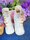 Antique High Top Boots  Shoes Child  Doll Genuine White Leather Button-up 5 