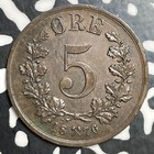 1876 Norway 5 Ore Lot t2984 Nice 