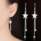 Women 925 Sterling Silver Jewelry Earrings Elegant Simple Tassel Star Ball 0158