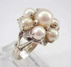 Natural Pearl 2 80ct Round Cut Vintage Estate Cluster Ring 14k White Gold Plated