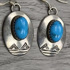 Vintage Sterling Silver Turquoise Earrings Southwestern Oval Geometric 925