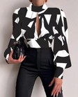 Loose Letter Print Tops Ladies V Neck Office Shirt Womens Ol Long Sleeve Blouse