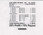 Pull Tab - Pull Tickets - Single Pull Chip Game - Stop Here For Beer