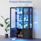 Farmhouse Curio Display Cabinet With Storage   Glass Doors   3-color Led Lights
