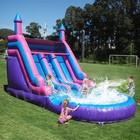 Commercial Inflatable Bounce House Pink Dual Lane Water Slide Combo With Blower