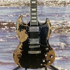 Factory Black Sg Electric Guitar Handed Relic Old Mahogany Body Chrome Hardware