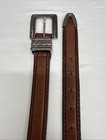 Vtg Brown Western Leather Belt Buckle Silver Plated Size Medium Braided 1996