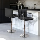 Adjustable Black Pu Leather Bar Stools Set Of 2 With Armrest And Back