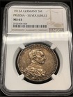 1913a Germany Silver 3 Mark Prussia-silver Jubilee Ngc Ms63 Beautiful Toning  