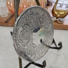 Vintage Silver Plate Round Trivet Etched Surface Made In England Home Decor 5  W