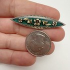 Vintage Catherine Popesco Floral Teal Green Rhinestone Enamel Brooch Unsigned
