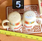  5 New Coca Cola Ice Cold Sold Here White Ceramic Salt   Pepper Shakers Gibson