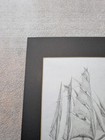 Original Pencil Sketch Artwork Drawing Sailboat Water Nature Scene Vintage