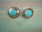 Sterling Qt Quoc Marked Turquoise Southwestern Pierced Earrings