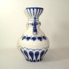Vintage Russian Gzhel Hand Painted Blue   White Vase With Rooster Handles