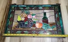 Vintage Hanging Framed Stained Glass Fruit   Wine 13 5 w 27 1 8  L