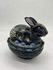 Covered Bunny - Black Raspberry Handpainted - Mosser Glass  Usa
