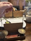 Antique Balance Weight Scale Brass And Wooden Box Incomplete