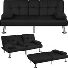 Durable Upholstered Convertible Futon Sofa Bed W cup Holders   Pillows Black New