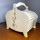 Vintage Roll Top Wooden Sewing Box With Built In Tray Hand Painted