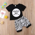 Toddler Baby Boy Summer Outfits Letter Print Short Sleeve Top striped Shorts Set