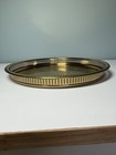 Mcm Solid Brass Serving Tray Pierced Gallery Edge 15    Diameter Made In Usa