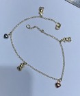 14k Yellow Three Color Gold Dangle Heart Charm Chain Anklet 10 Inches 3 6gm