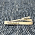 Vintage Silver Tone Tie Bar Clip Clasp Amber Slag Glass Stone