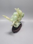 Carved Green Stone Statuette Of Birds On Stand  some Damage  