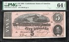 T-69 1864  5 Confederate Currency Pmg 64 Epq Civil War Note  100165 
