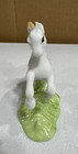Unicorn Mini Statue Figurine Ceramic Glazed White On Green Grass Gold Horn