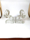 L e  Smith Rearing Horse Bookends Pair Set Clear Glass Art Deco Vintage
