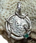 Authentic Spanish-colonial 1-real Silver Shipwreck Cob Coin In Bezel W  Emerald