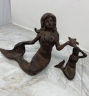 Vtg Cast Iron Mermaid Starfish Tropical Tiki Decor Figurine Statue Bookend 6 25 