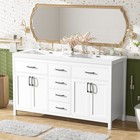 59 3  White Bathroom Vanity  Double Sink W  Soft Close Doors   Drawers