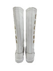Pro Wrestling White Gold Flame Boots  Handmade Leather Lace-up Calf-high Ring Ge