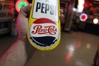 Scarce 1954 Enjoy A Pepsi Cola Stamped Painted Metal Door Sign Soda Bottle Cap