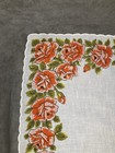 Vtg Floral Rose Roses Handkerchief Coral And Green 15 5    X 15    Hanky