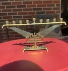 Vintage Mcm Brass Hanukkah Menorah Judaica Made In Israel